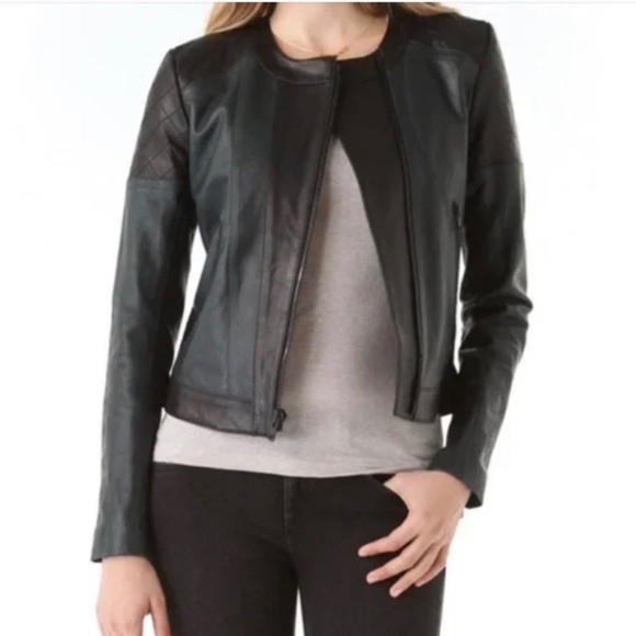 Theory Forest Green and Black Lambskin Leather Jacket EUC - Picture 5 of 14